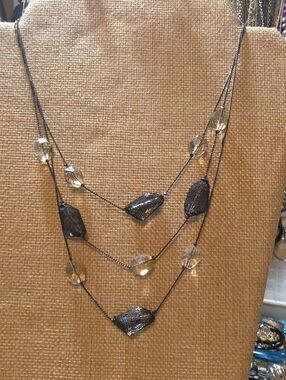 Premier Designs Black and Clear Layered Bead Necklace